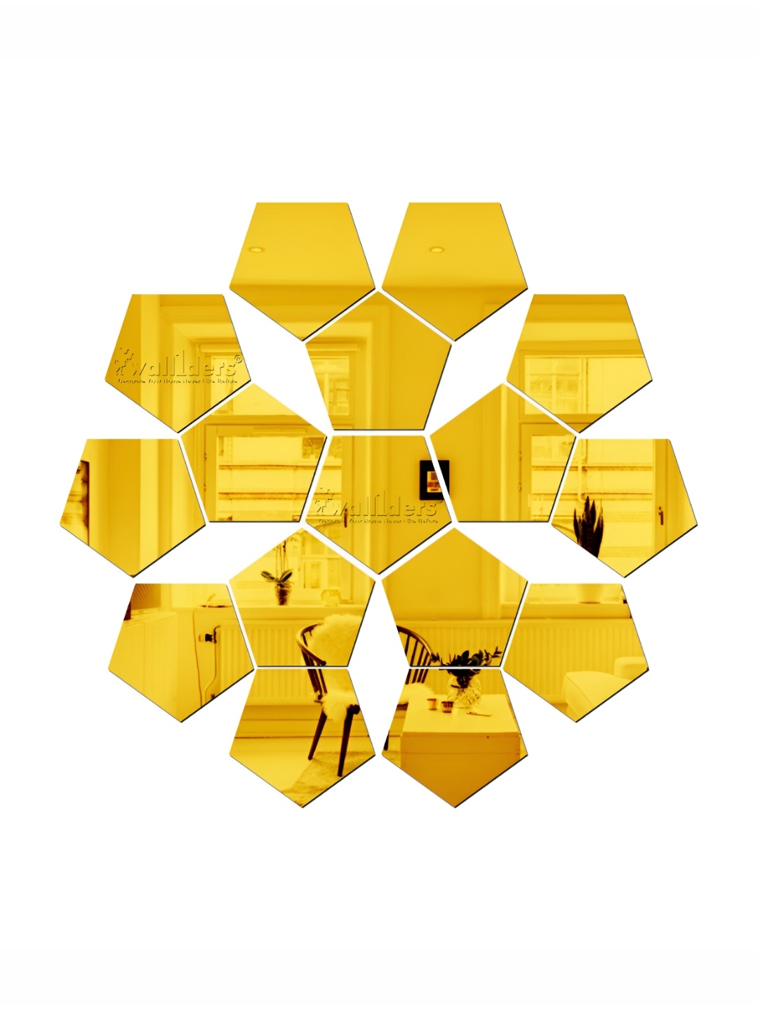 

Wall1ders Gold Toned 16 Pieces Acrylic Mirror Wall Stickers