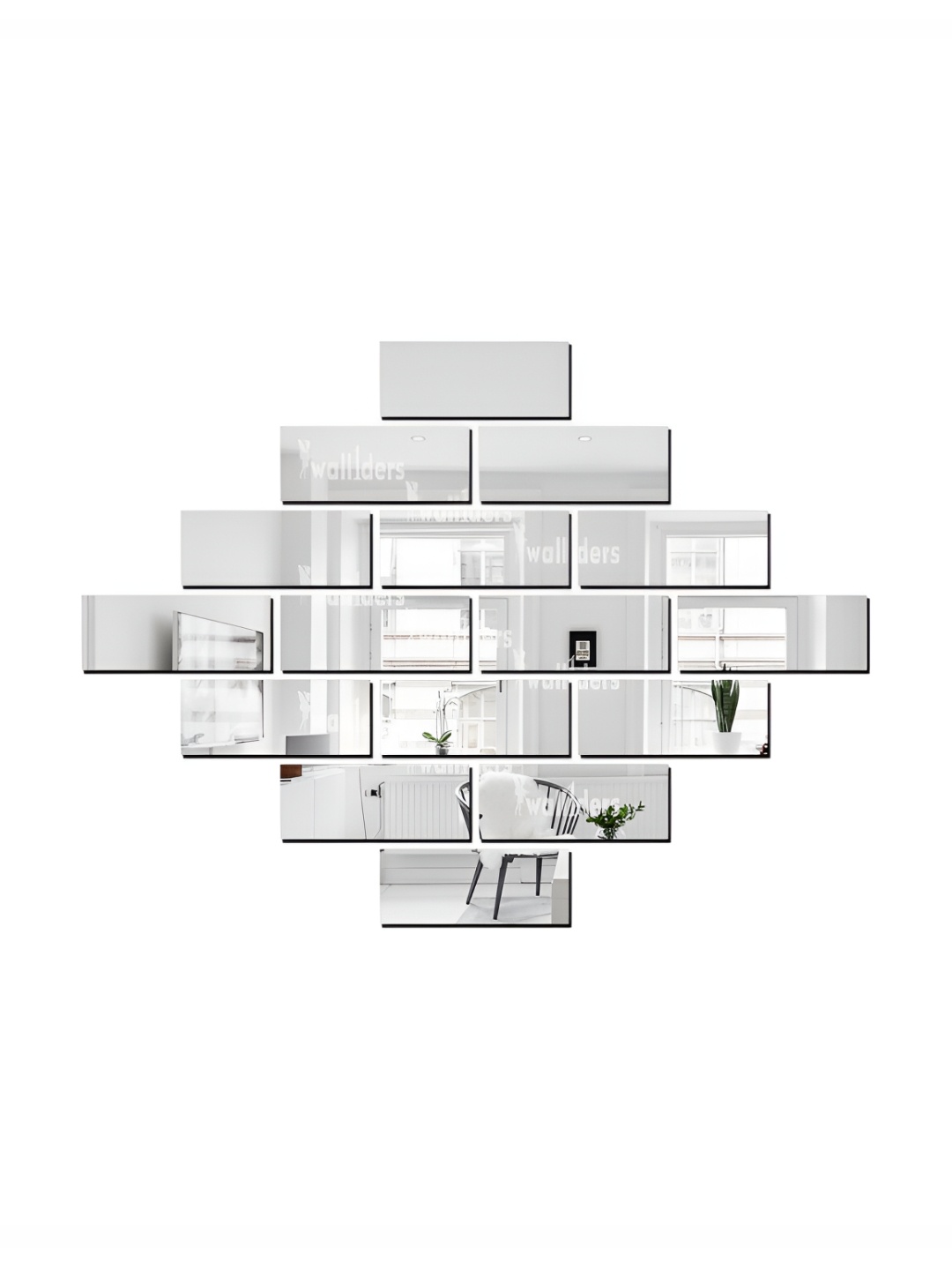 Wall1ders Silver Toned 16 Pieces Rectangle Shaped Acrylic Mirror Wall Stickers