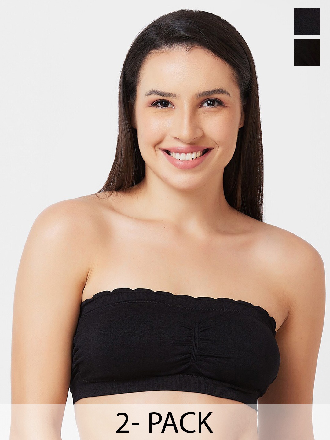 

NOIRA Pack Of 2 Half Coverage Lightly Padded Cotton Bandeau Bra With All Day Comfort, Black