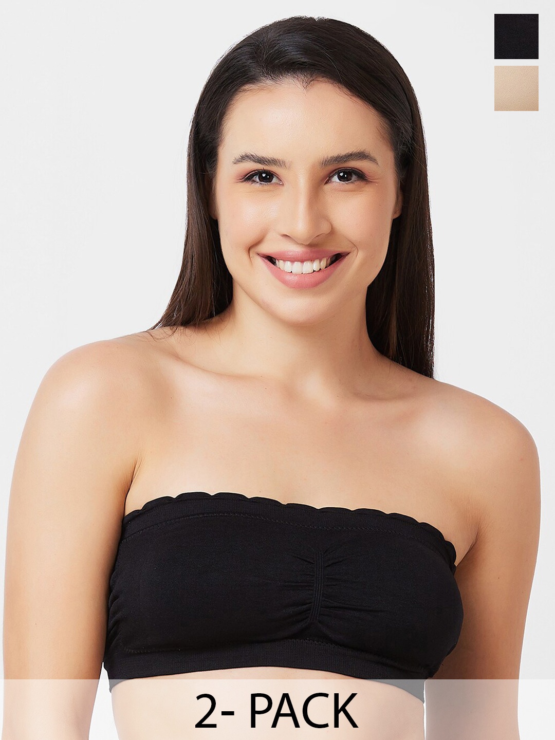 

NOIRA Pack Of 2 Half Coverage Lightly Padded Cotton Bandeau Bra With All Day Comfort, Black