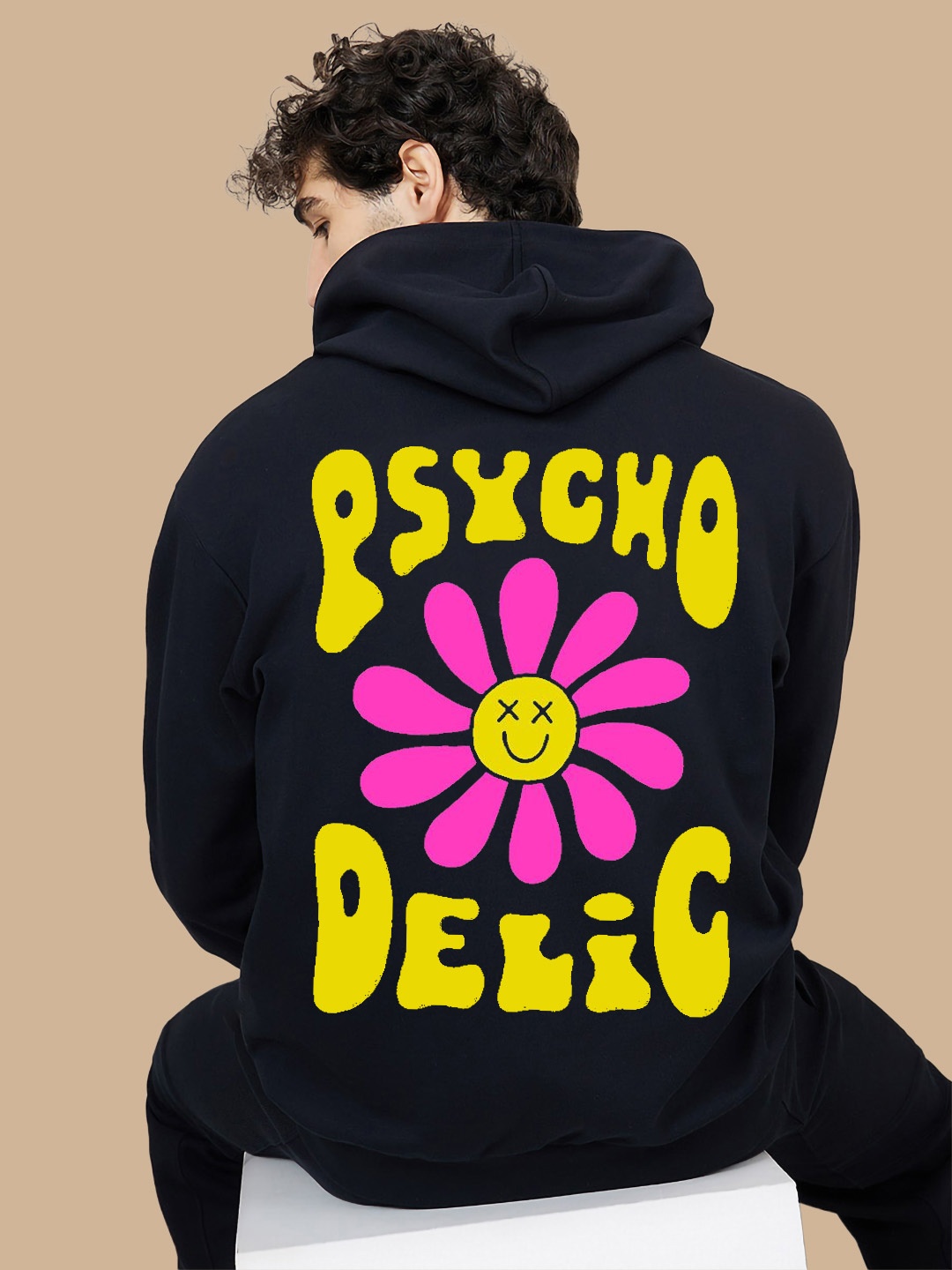 

BAESD Typography Printed Hooded Fleece Pullover, Navy blue