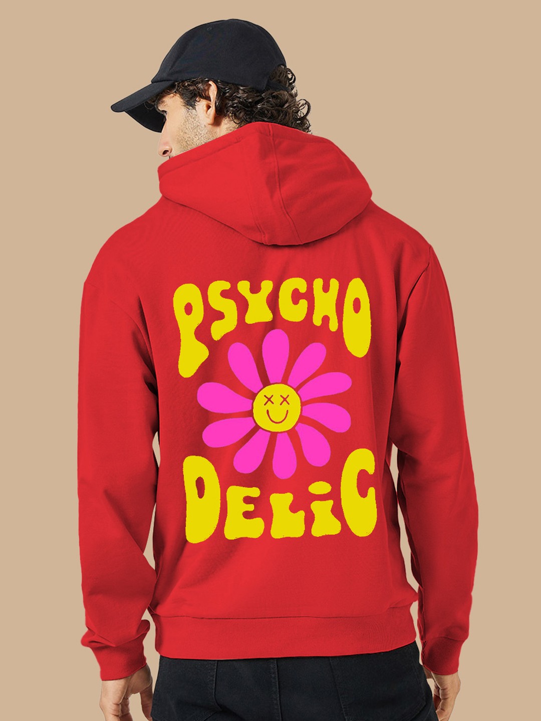 

BAESD Typography Printed Hooded Fleece Pullover Sweatshirt, Red