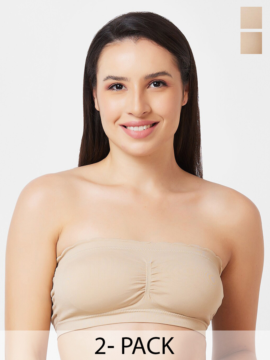

NOIRA Pack Of 2 Half Coverage Lightly Padded Cotton Bandeau Bra With All Day Comfort, Beige