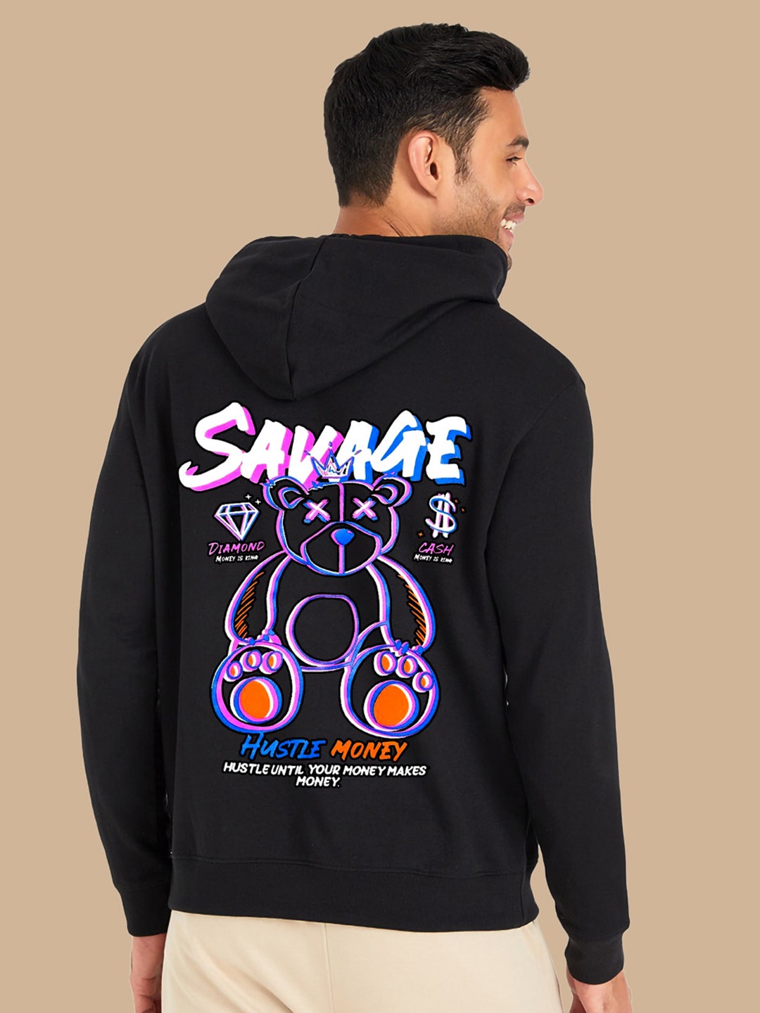 

BAESD Graphic Printed Hooded Fleece Pullover, Black