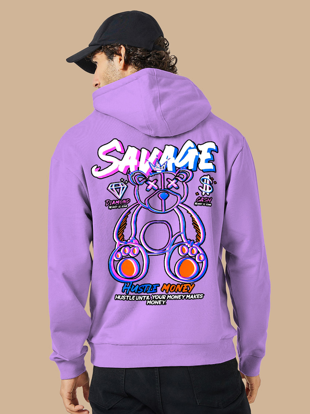 

BAESD Graphic Printed Hooded Fleece Pullover, Lavender