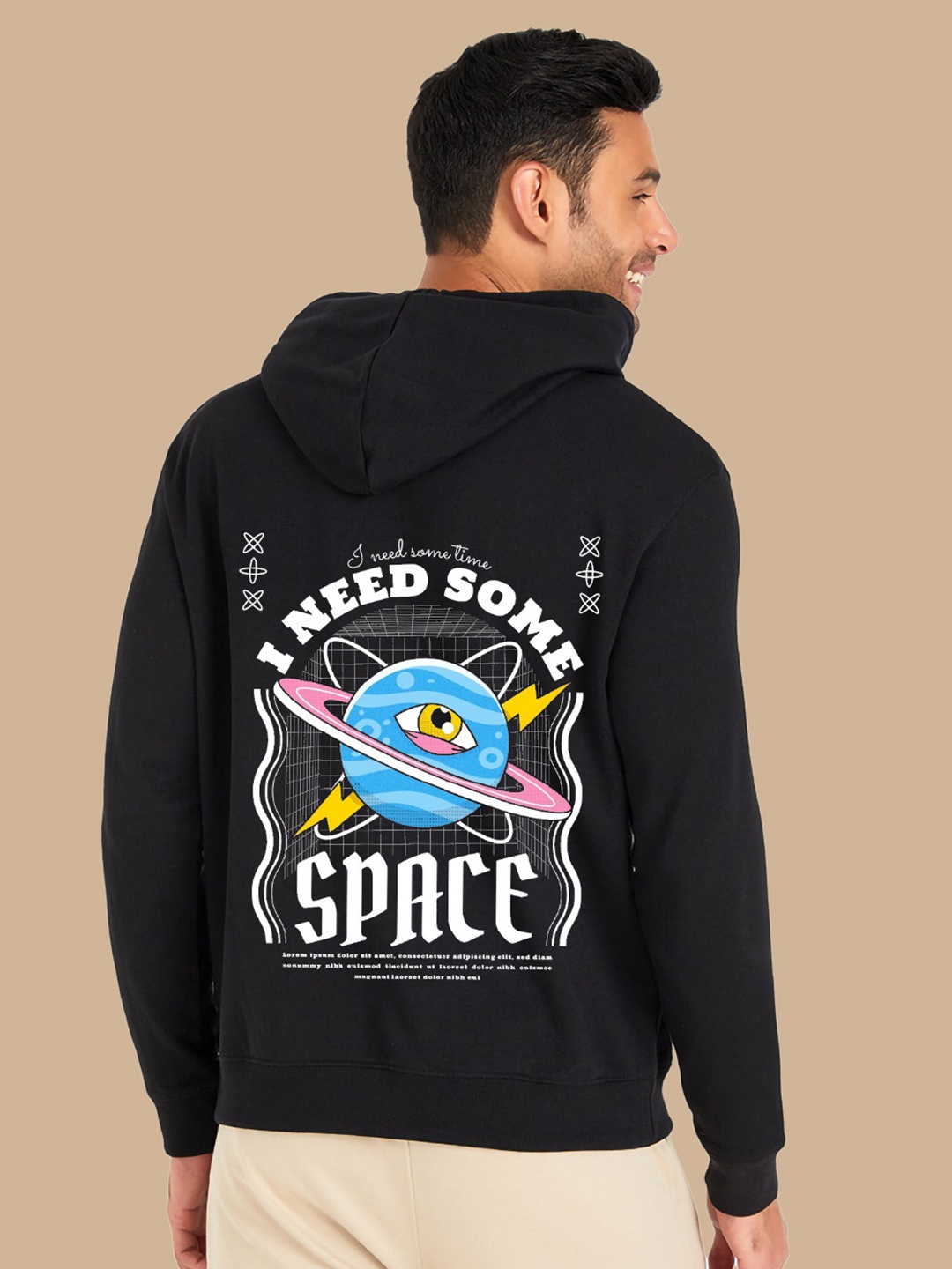 

BAESD Graphic Printed Hooded Fleece Pullover, Black