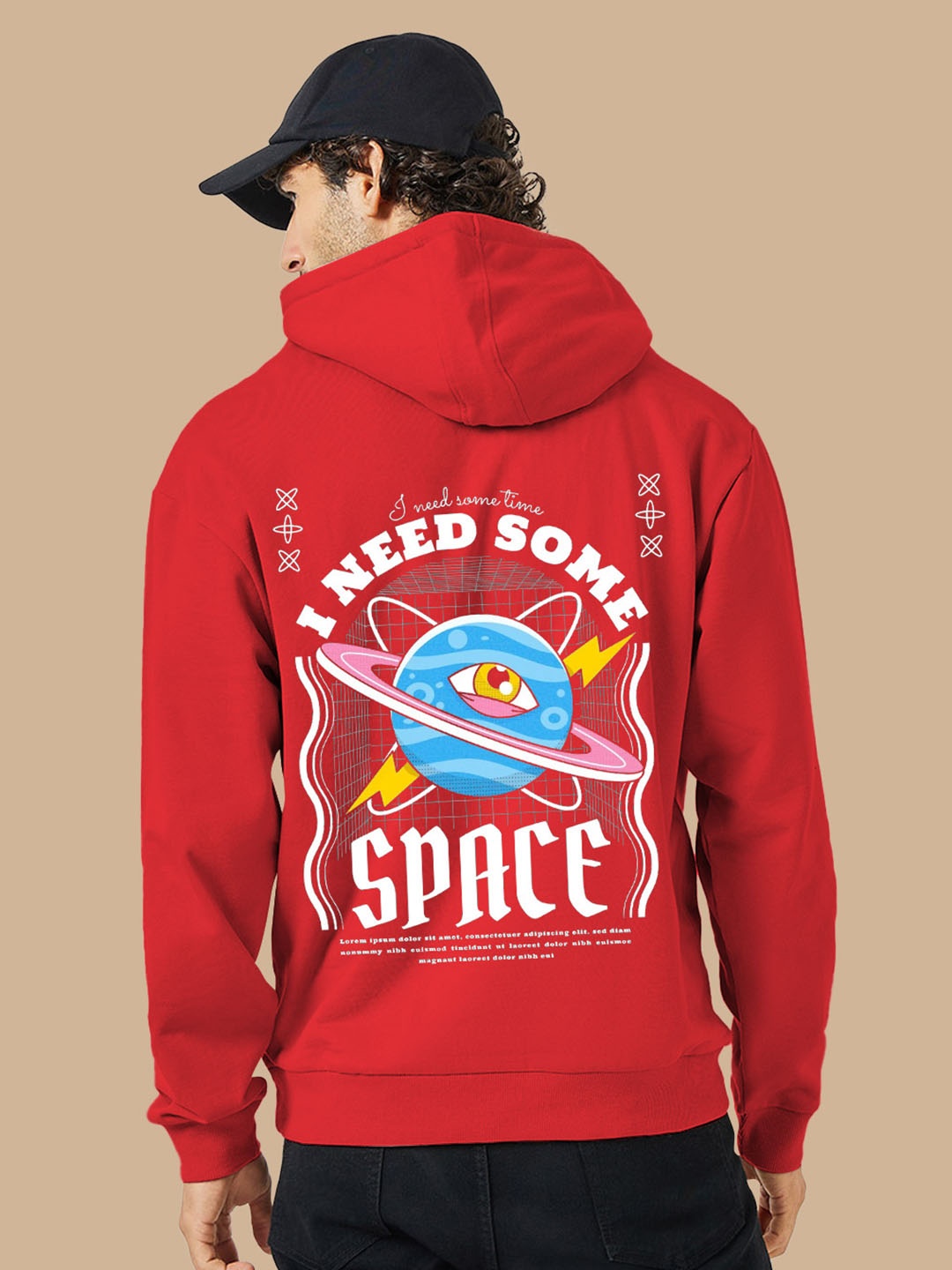 

BAESD Graphic Printed Hooded Fleece Pullover, Red