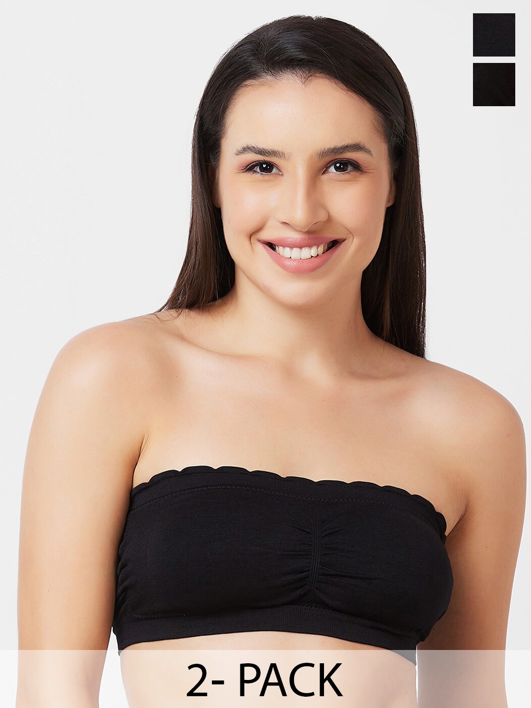 

NOIRA Pack Of 2 Half Coverage Lightly Padded Cotton Bandeau Bra With All Day Comfort, Black