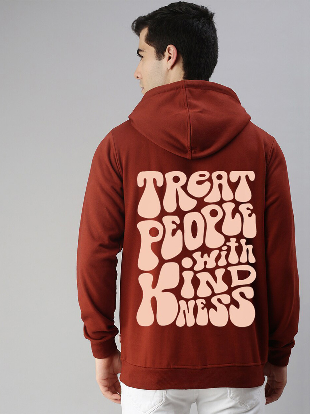 

VEIRDO Typography Printed Hooded Fleece Pullover Sweatshirt, Brown