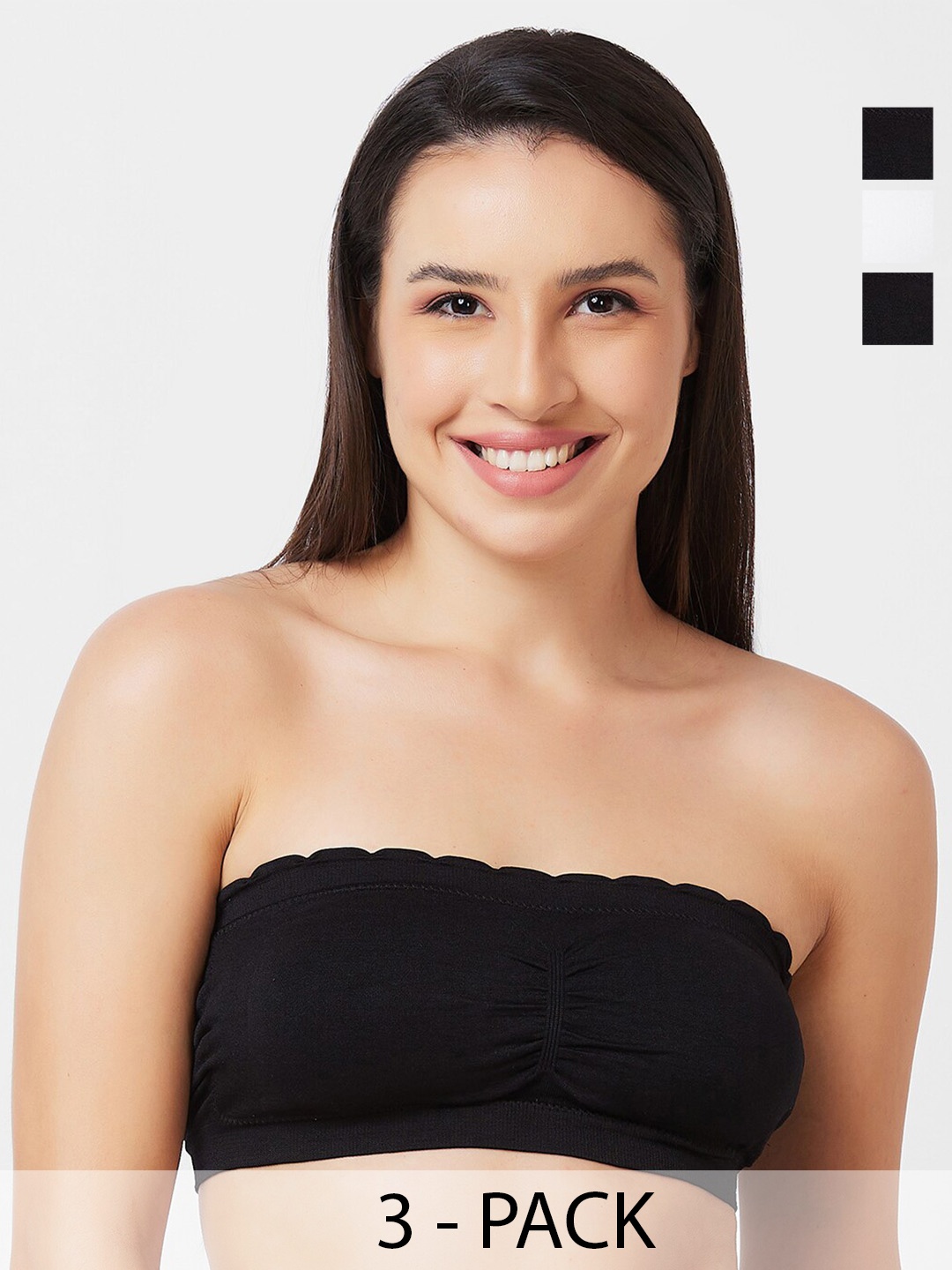 

NOIRA Pack Of 3 Half Coverage Lightly Padded Seamless Bandeau Bra With All Day Comfort, Black