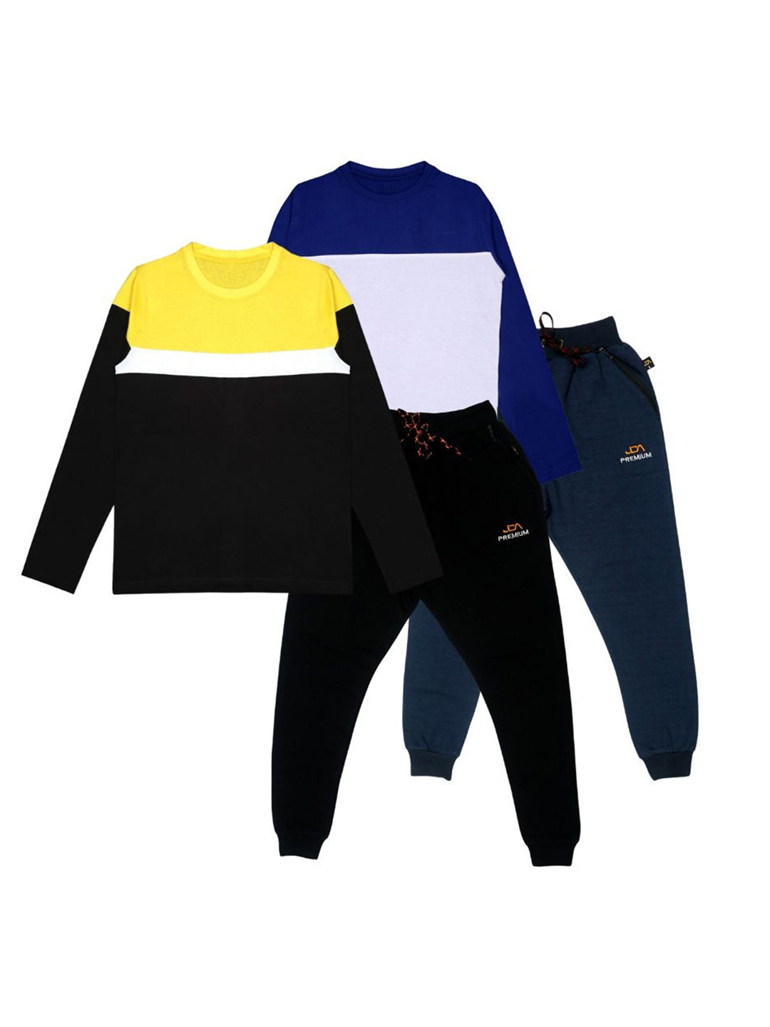 

CoolTees4U Boys Pack Of 2 Colourblocked Pure Cotton T-shirts With Trousers, Blue