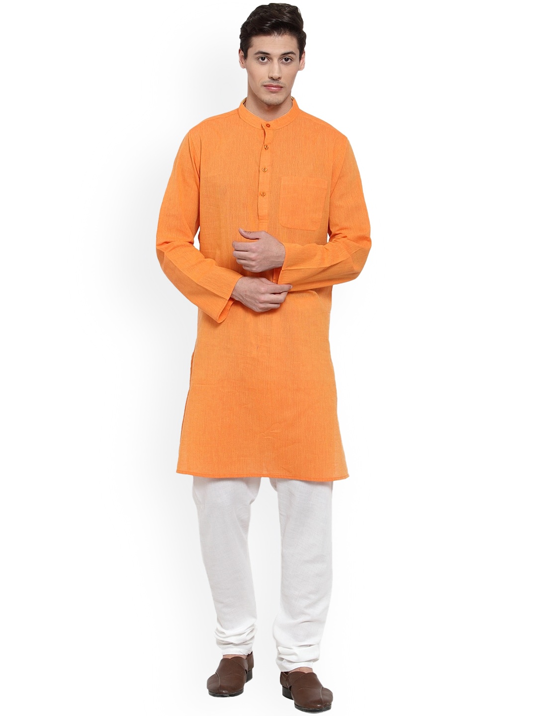 

NEUDIS Mandarin Collar Cotton Kurta, Orange