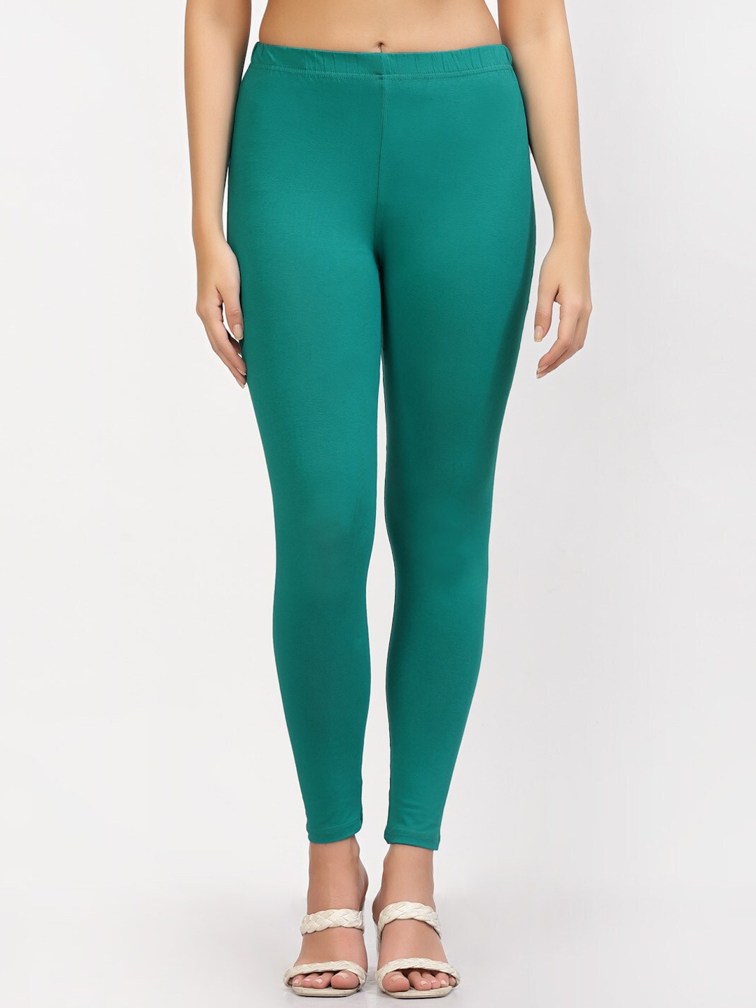 

Prag & Co Mid-Rise Ankle Length Cotton Leggings, Green
