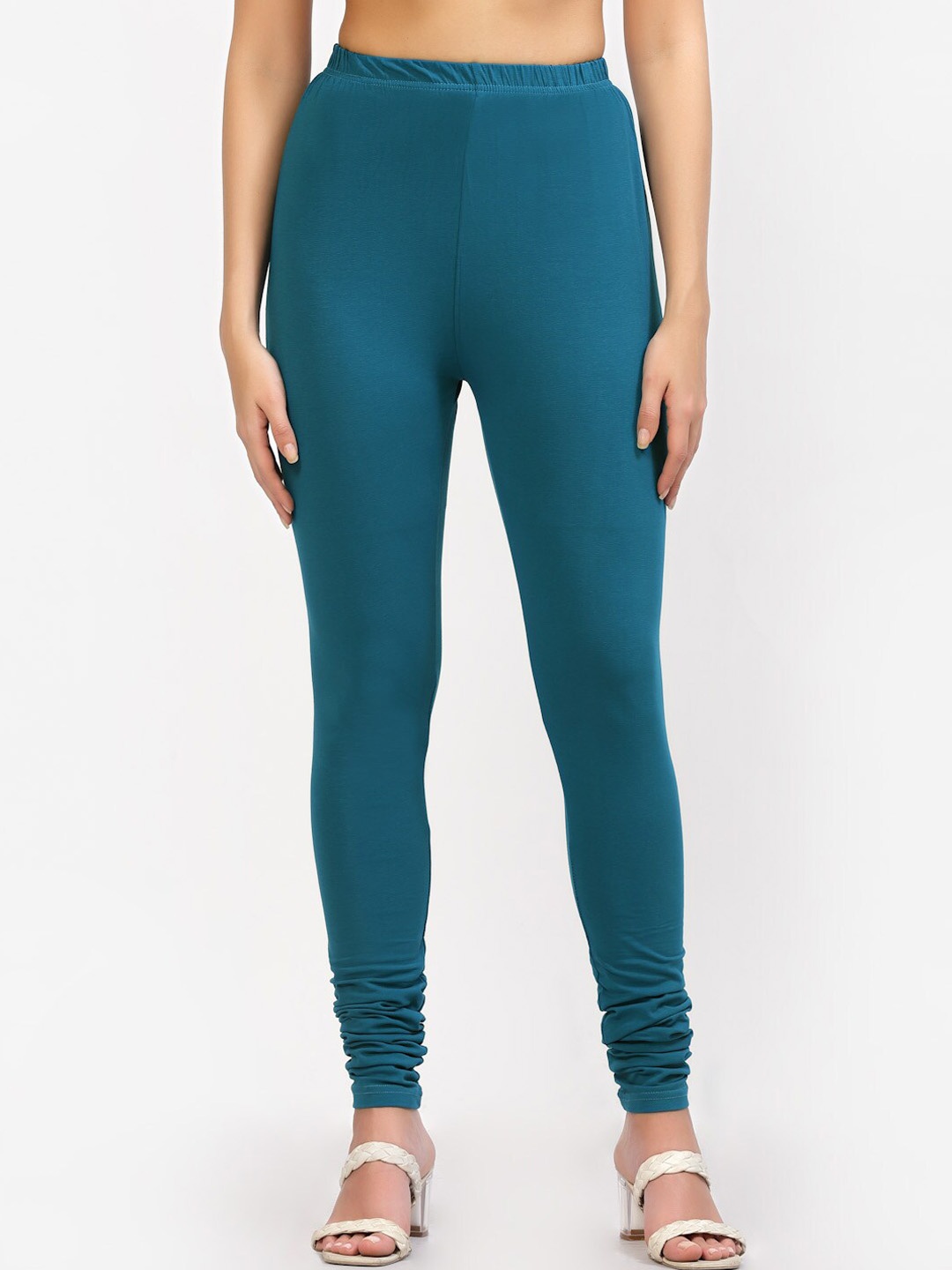 

Prag & Co Mid-Rise Churidar Length Cotton Leggings, Teal