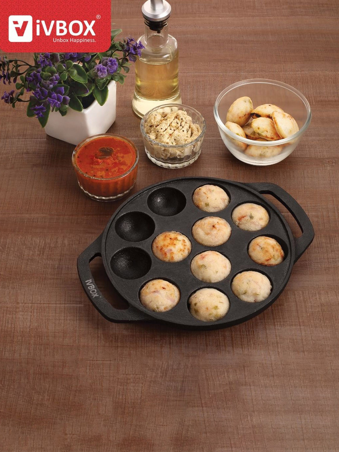 

iVBOX Black Iron Appam Patra 12 Pit