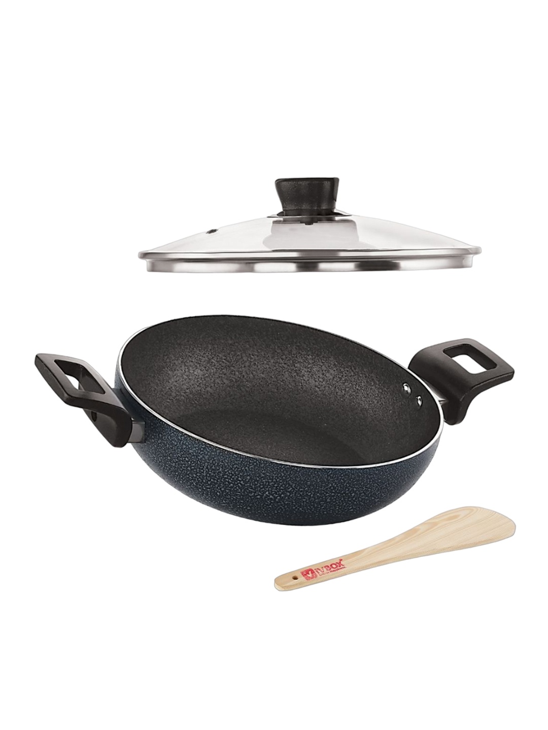 

iVBOX Black Solid Aluminium Dishwasher Safe Kadhai Or Wok