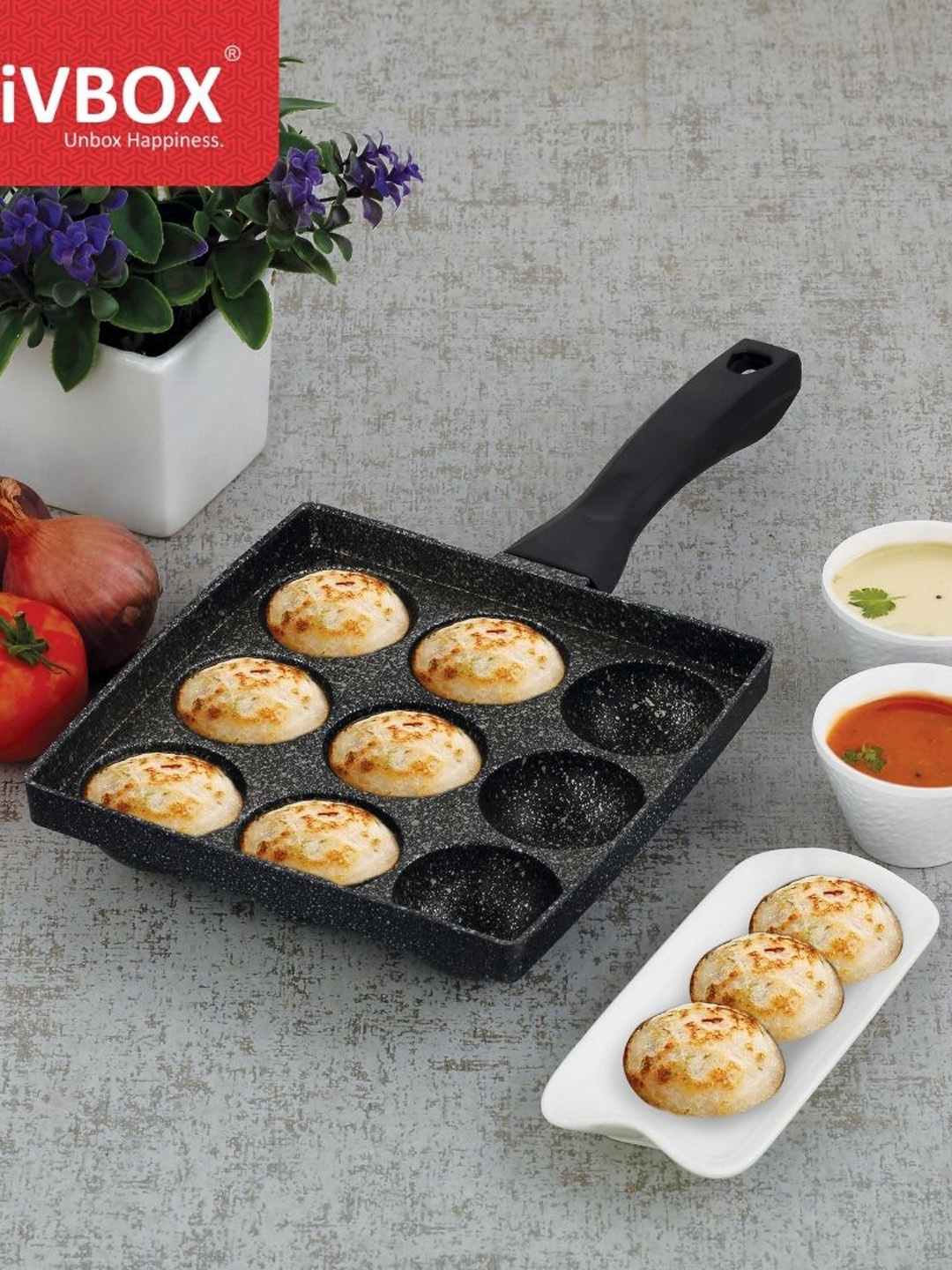 

iVBOX Black Printed Aluminium Dishwasher Safe Appam Patra