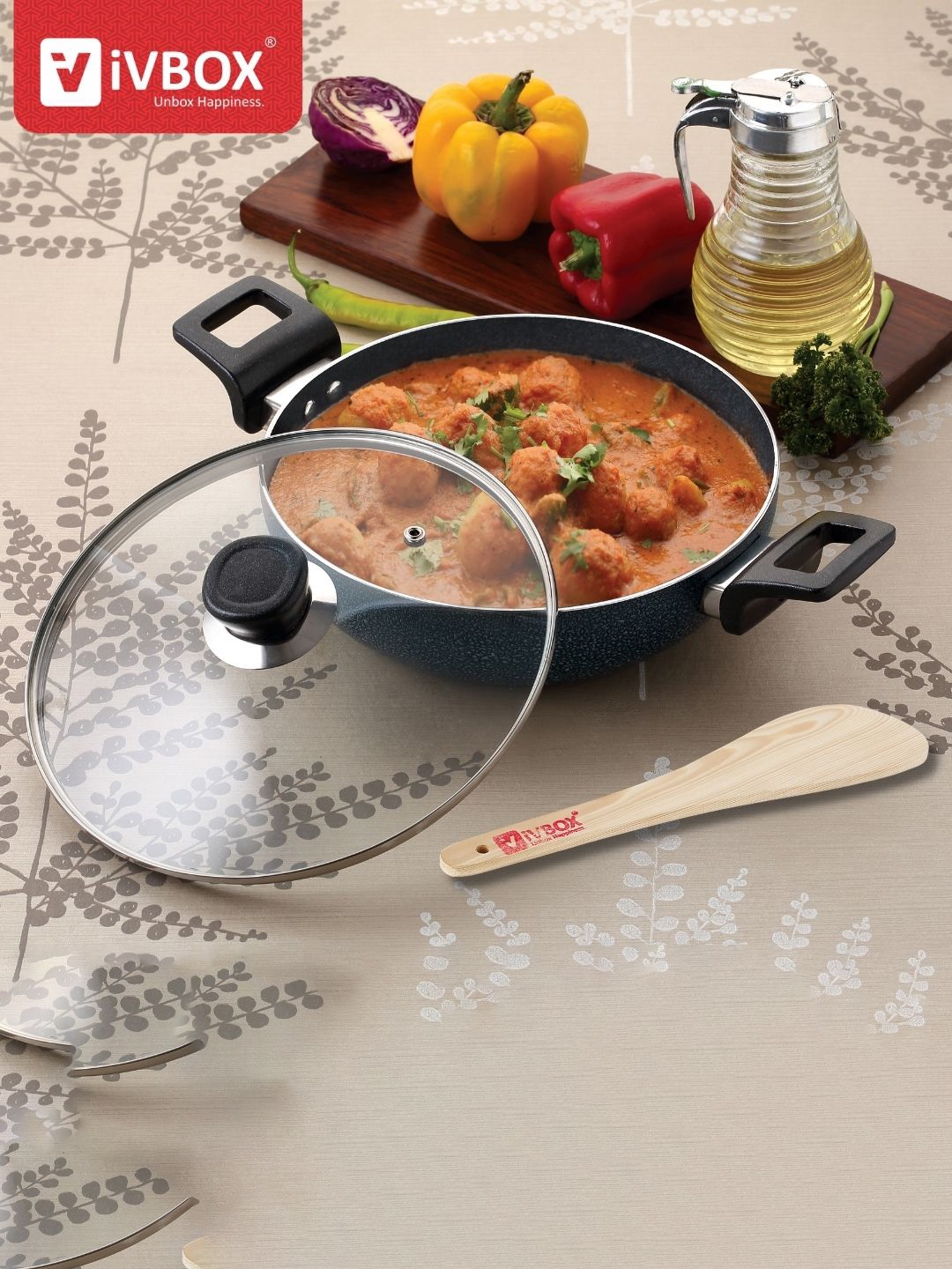 

iVBOX Black Solid Aluminium Dishwasher Safe Kadhai or Wok