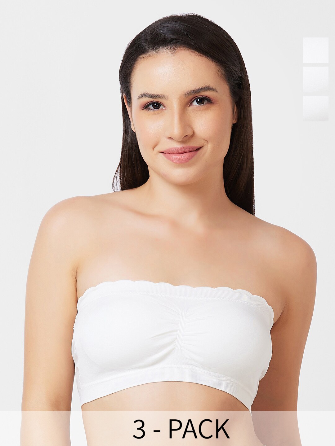 

NOIRA Pack Of 3 Half Coverage Lightly Padded Cotton Bandeau Bra With All Day Comfort, White