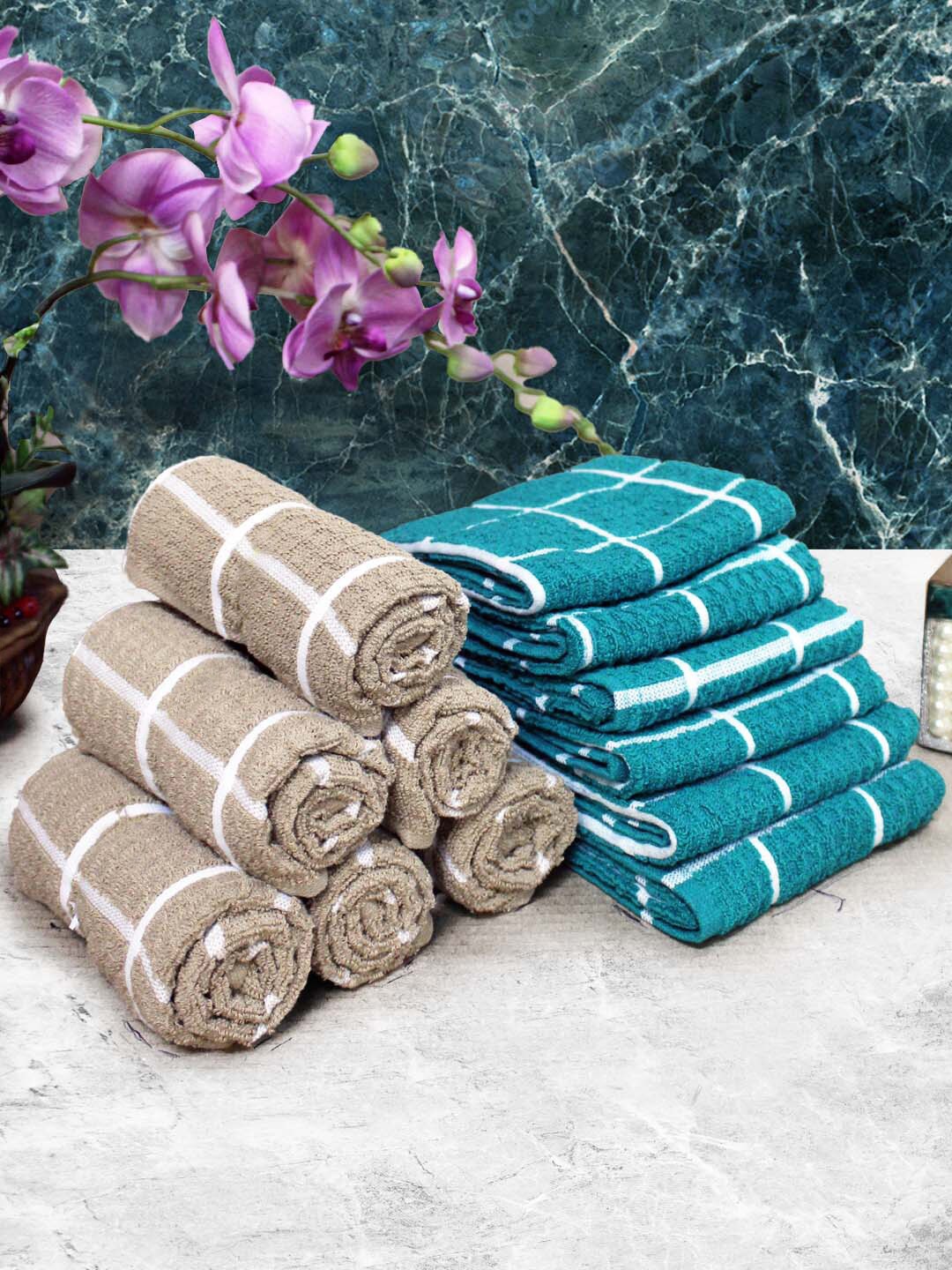 

Athom Living Beige & Green 12 Pieces Printed Cotton 150 GSM Soft Hand Towels