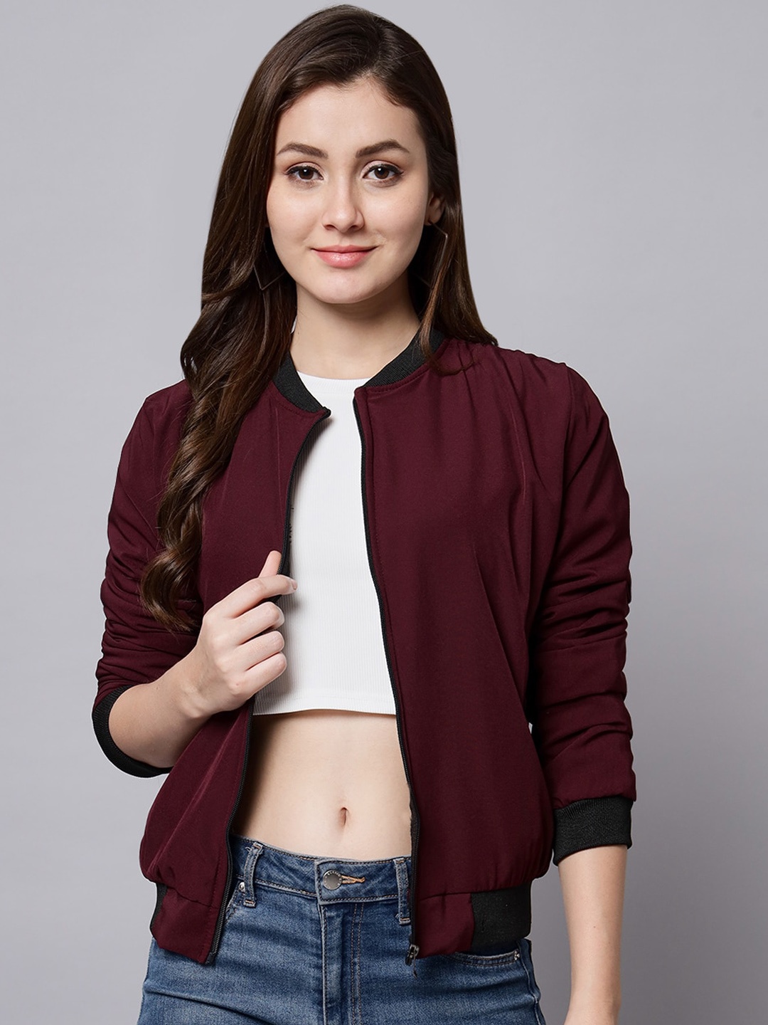 

Funday Fashion Long Sleeves Bomber Jacket, Maroon