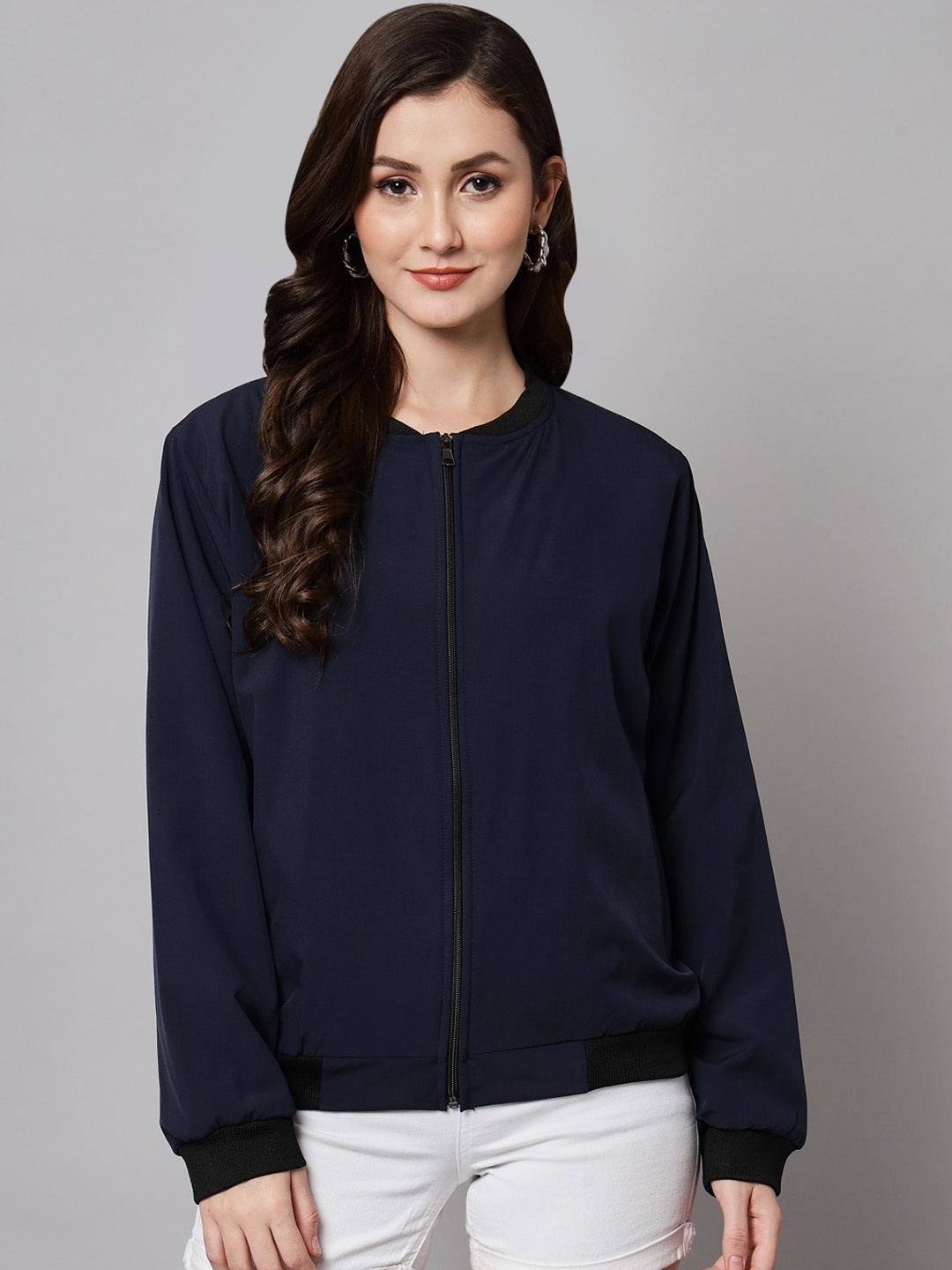 

Funday Fashion Stand Collar Bomber Jacket, Navy blue