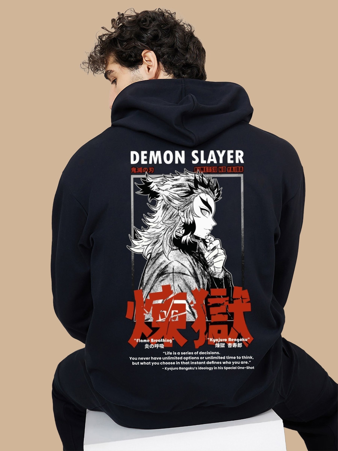 

BAESD Kimetsu No Yaiba Printed Hooded Fleece Pullover Sweatshirt, Navy blue