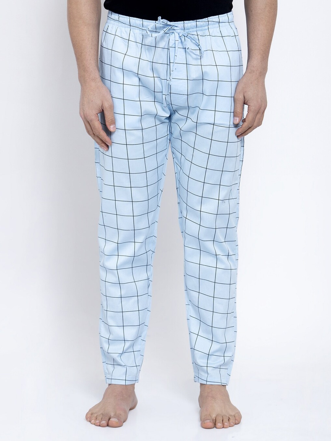 

JAINISH Men Checked Pure Cotton Lounge Pant, Blue