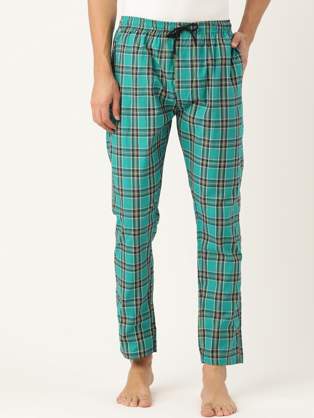 

JAINISH Men Checked Pure Cotton Lounge Pants, Green