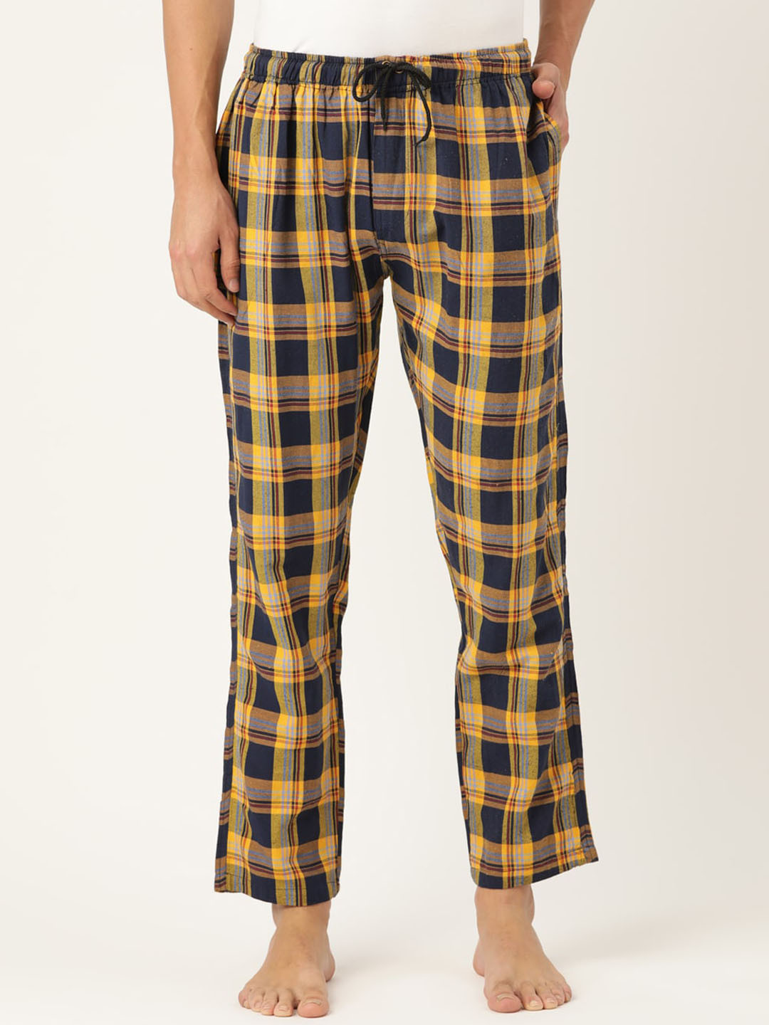 

JAINISH Men Checked Pure Cotton Lounge Pants, Navy blue