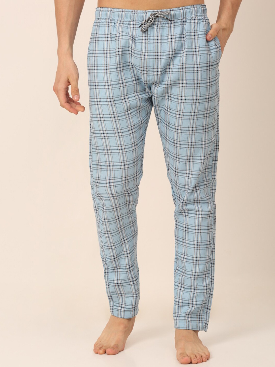 

JAINISH Men Checked Pure Cotton Lounge Pant, Blue