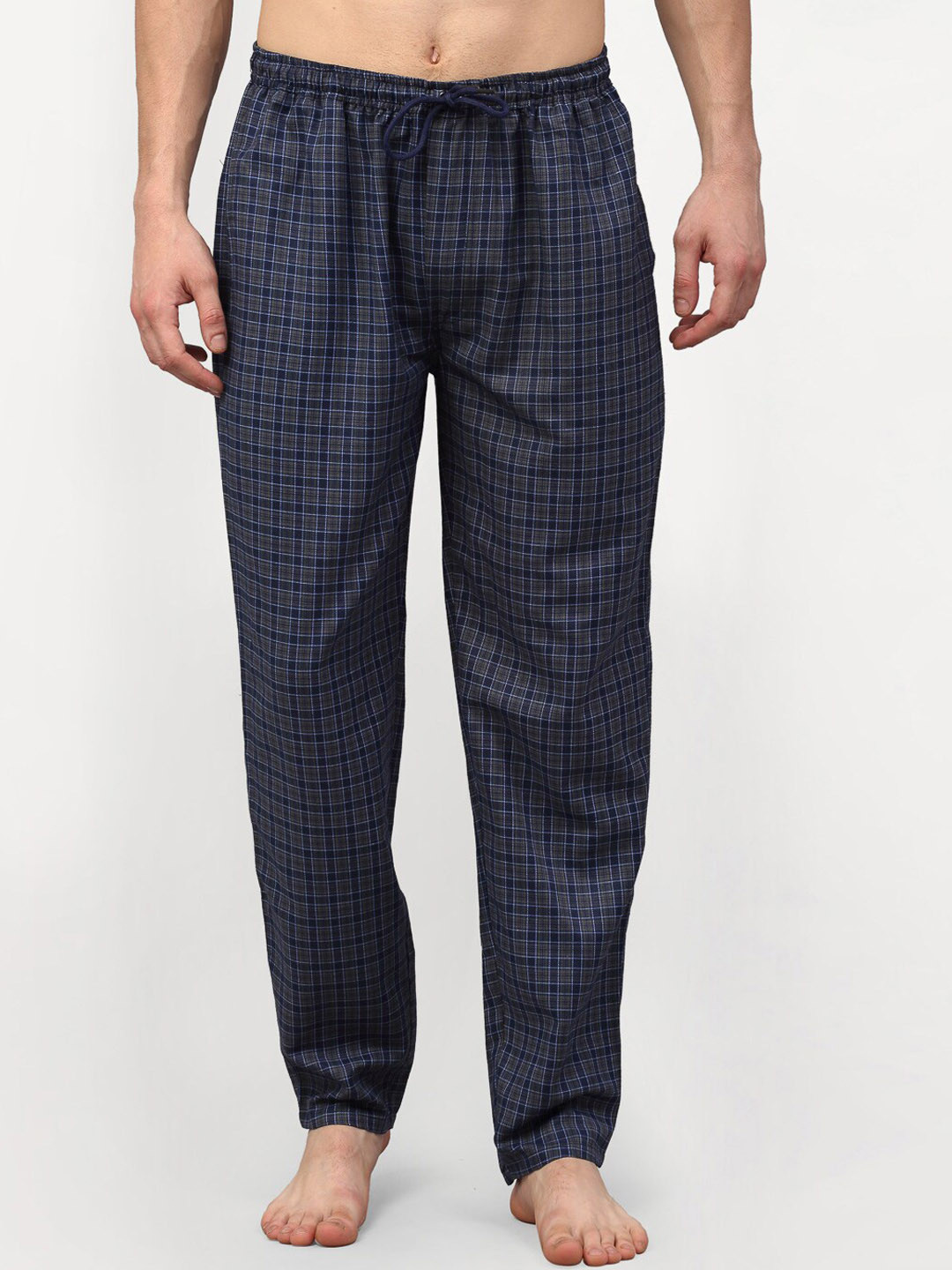 

JAINISH Men Checked Pure Cotton Lounge Pant, Navy blue