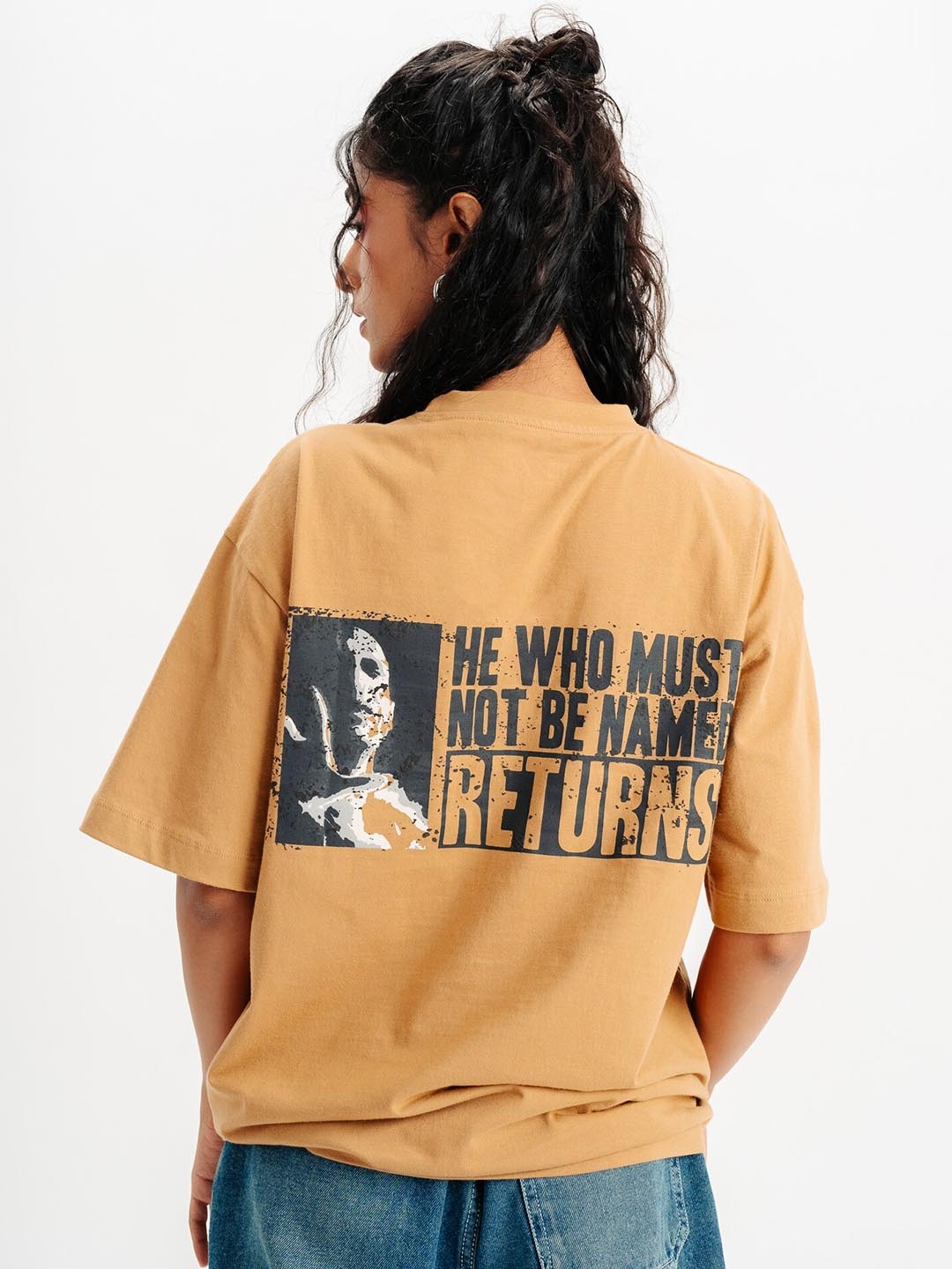 

FREAKINS Typography Printed Oversized Pure Cotton T-shirt, Brown