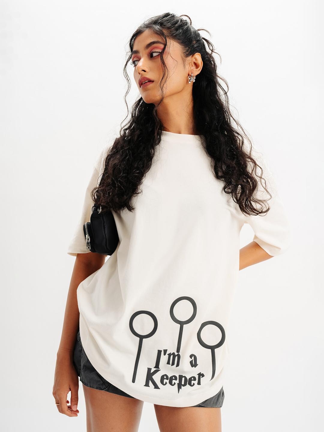 

FREAKINS Typography Printed Oversized Pure Cotton T-shirt, White