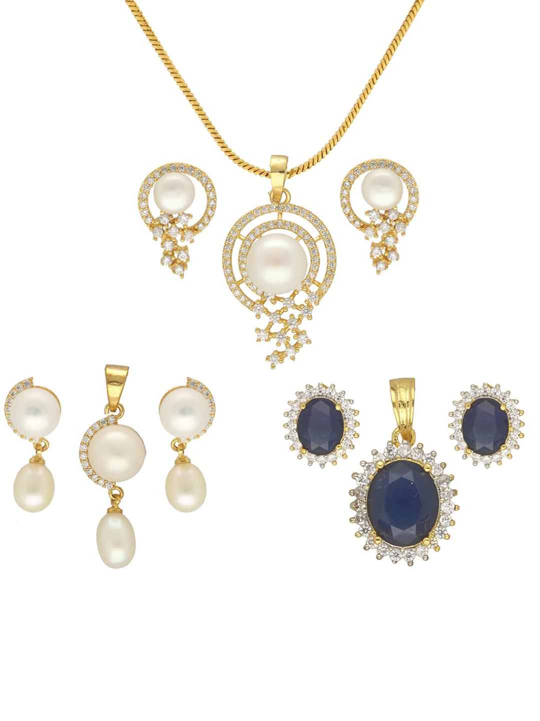 

Sri Jagdamba Pearls Dealer Set Of 3 Gold-Plated Pearl Studded & Beaded Jewellery Set