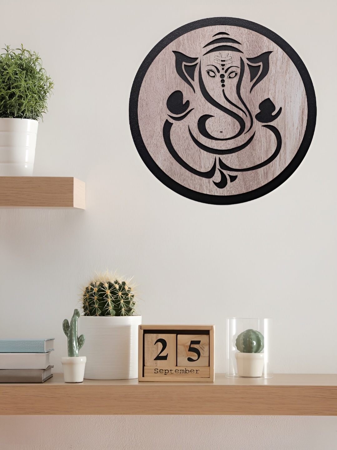 

TEAKWOOD White & Black Ganesha Wooden Wall Decor