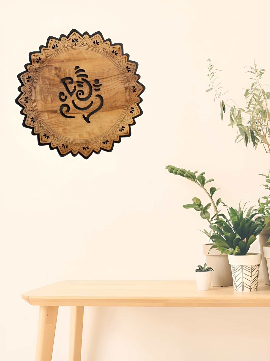 

TEAKWOOD Brown & Beige Ganesha Wooden Wall Decor