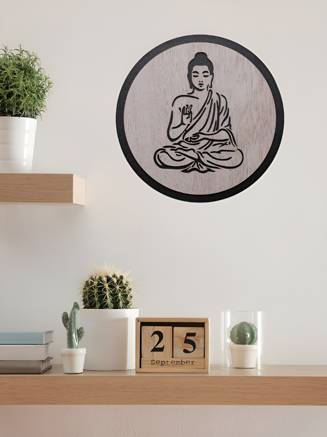

TEAKWOOD White & Black Budhha Wooden Wall Decor