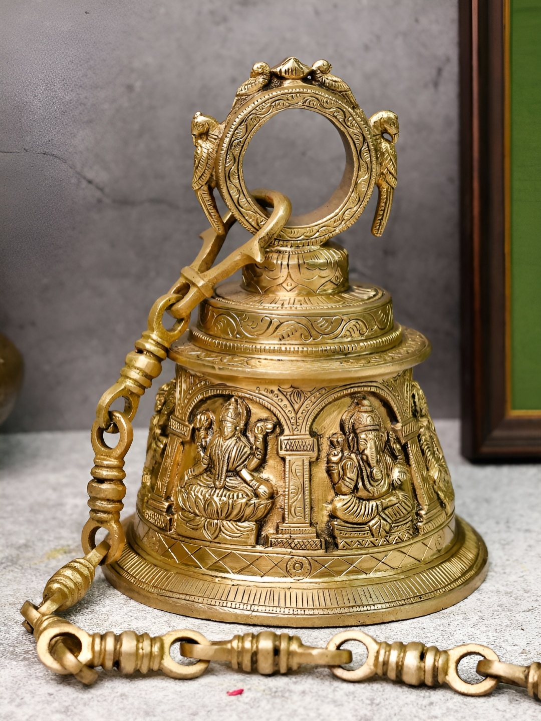 

The Advitya Ganesh Laxmi Hanging Bell Brass Idol, Gold