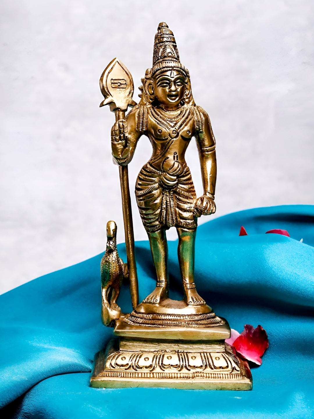 

The Advitya Lord Kartikeya With Peacock Brass Idol, Gold