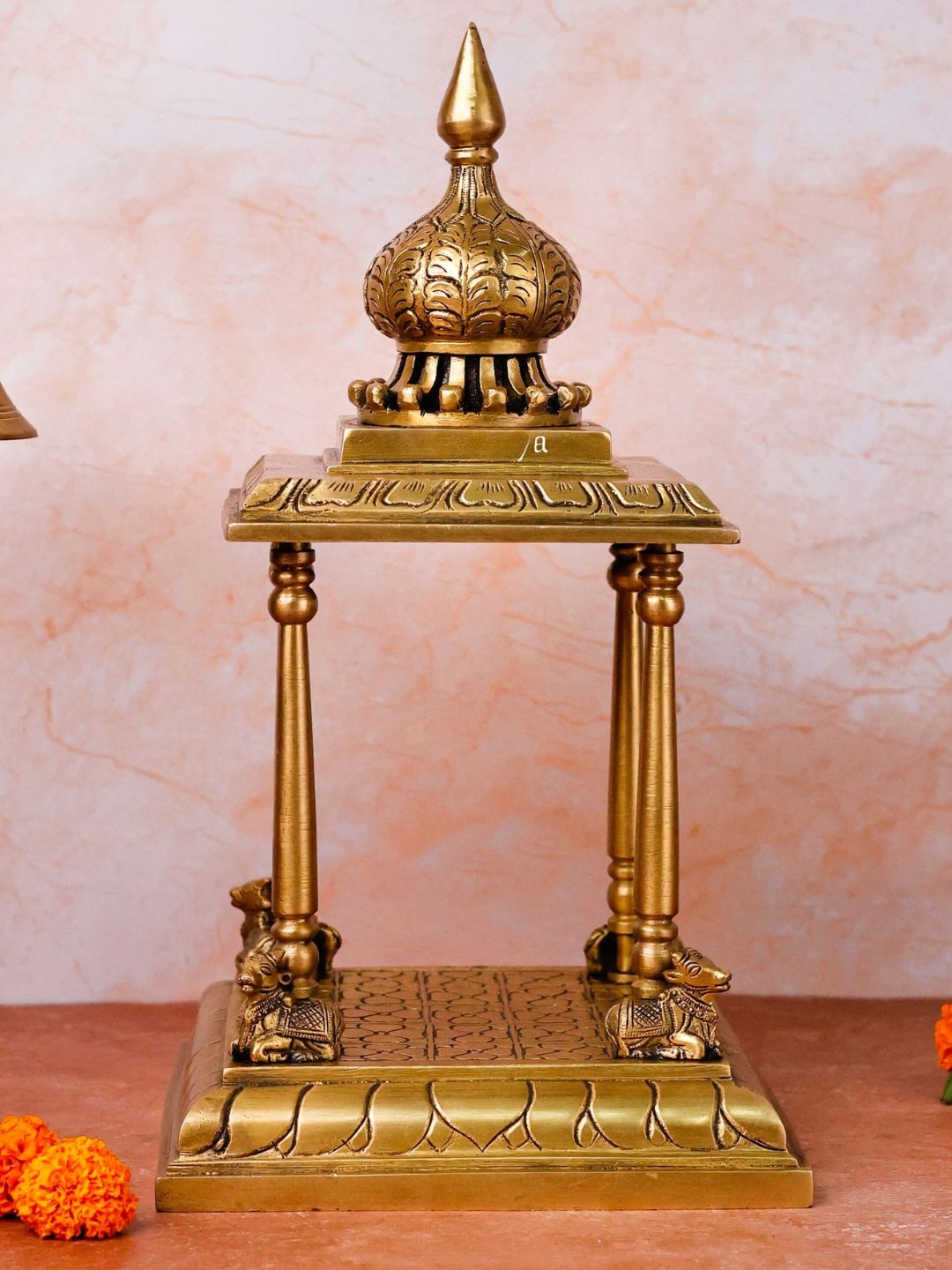 

The Advitya Temple With Nandi Brass Idol Showpiece, Gold