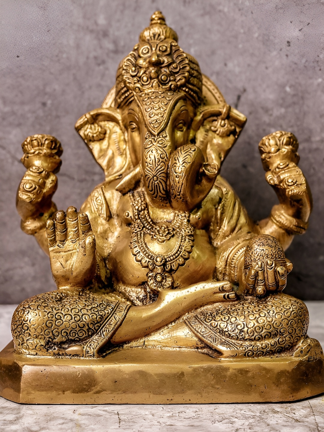

The Advitya Superfine Ganpati With Four Hands Brass Idol Showpiece, Gold