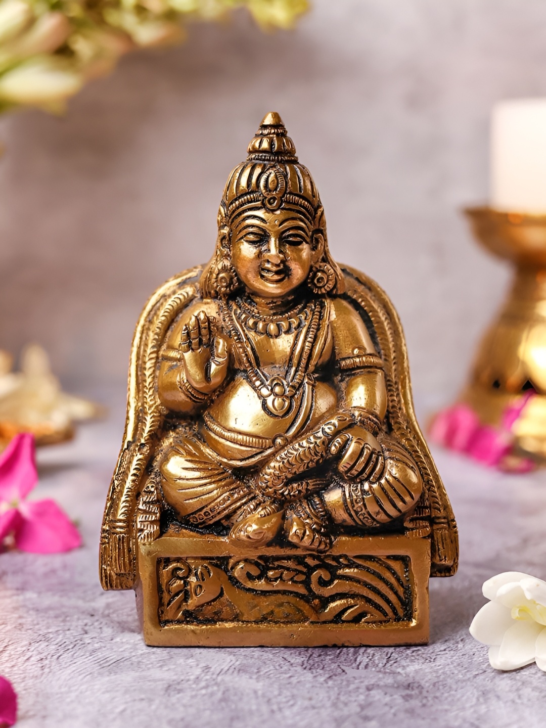 

The Advitya Lord Kuber Sitting on Base Brass Showpiece, Gold