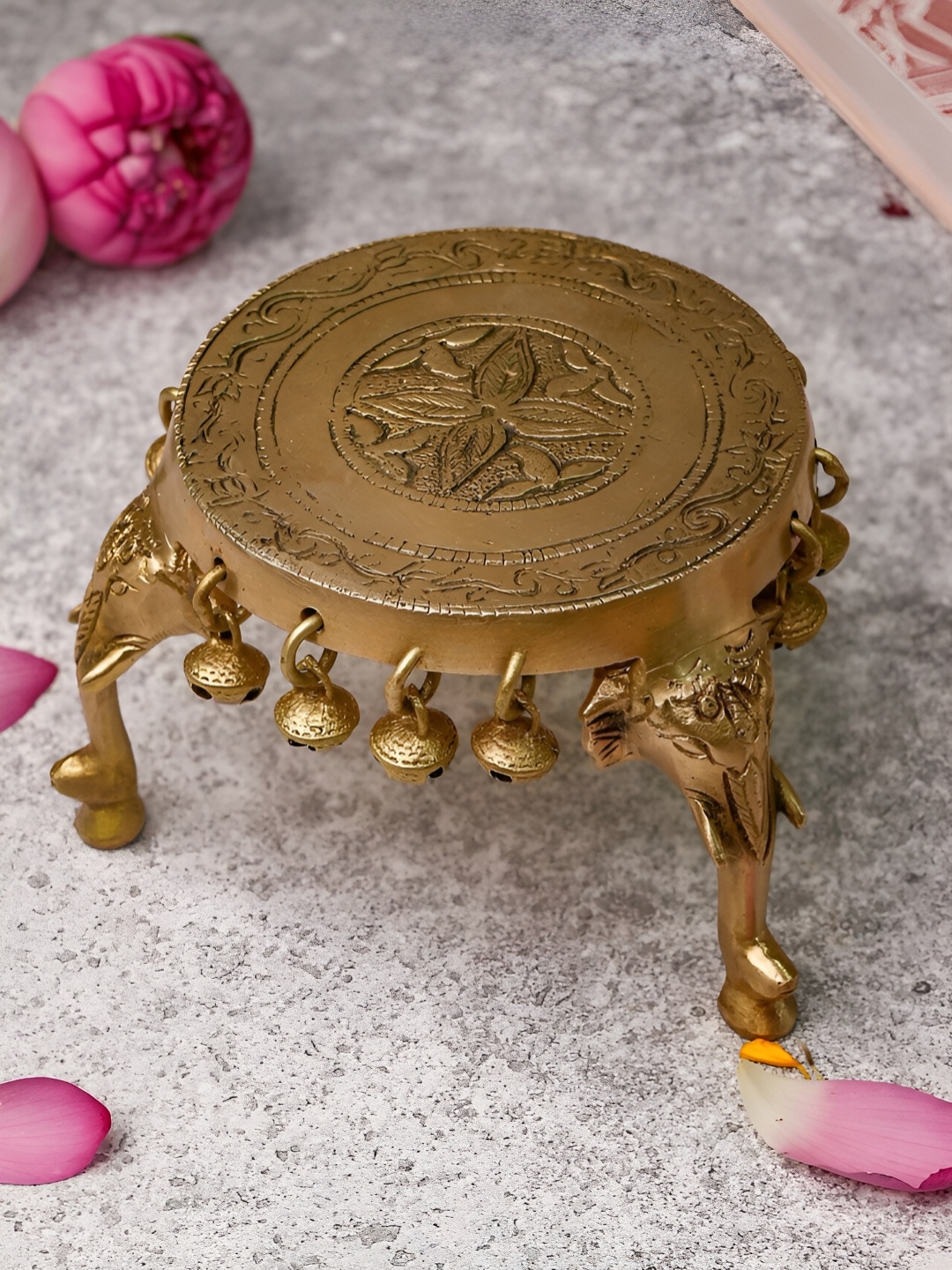 

The Advitya Elephant Chowki With Bell, Gold
