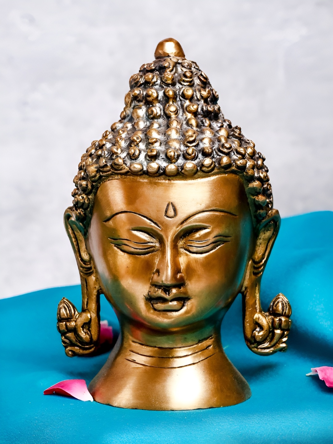 

The Advitya Small Buddha Head Brass Idol Showpiece, Copper