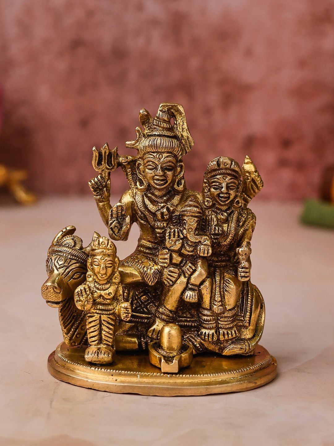 

The Advitya Shiv Parivar With Base & Shivling Brass Idol Showpiece, Gold