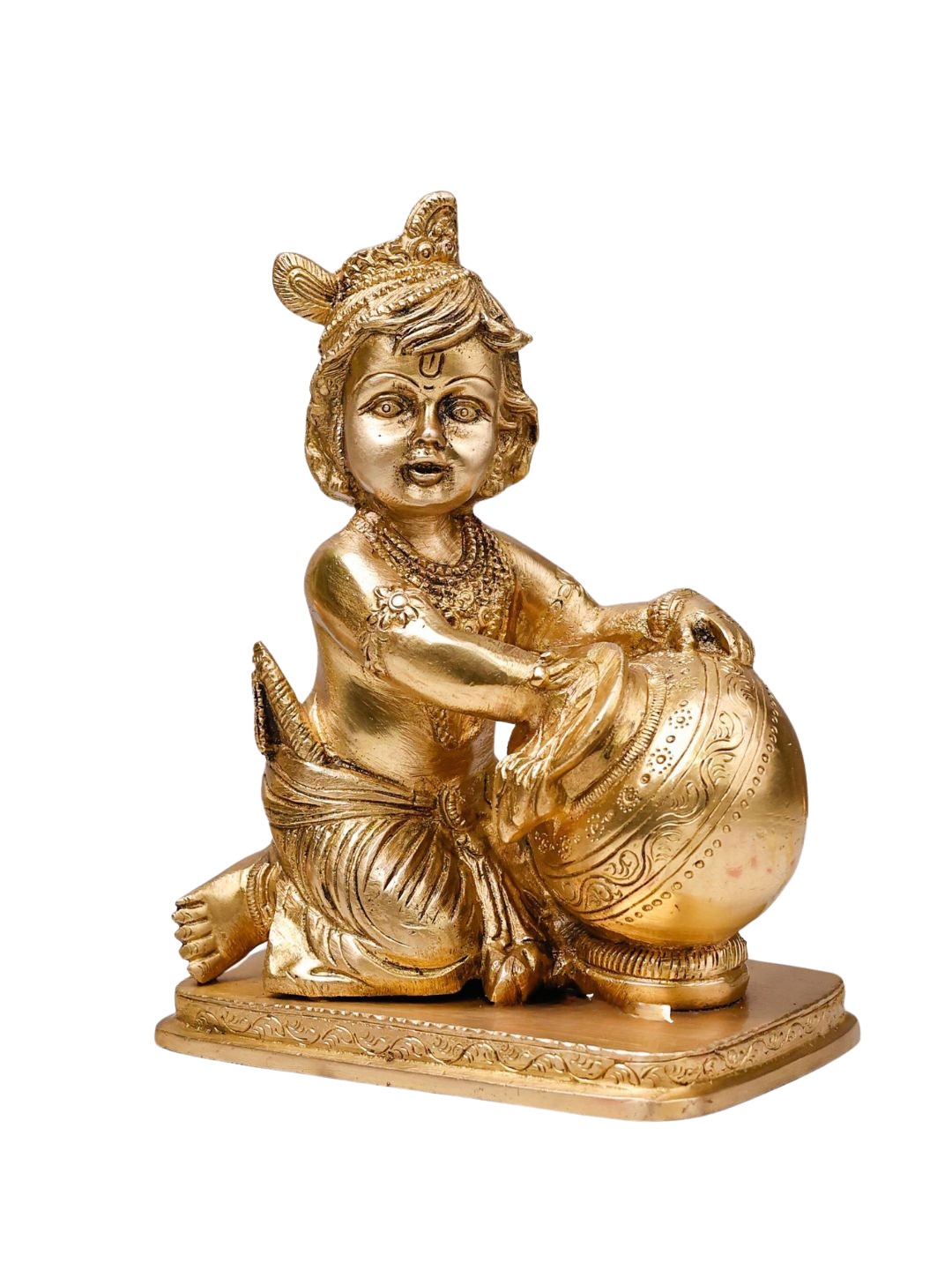

The Advitya Lord Krishna - Baal Gopal With Butter Brass Idol Showpiece, Gold