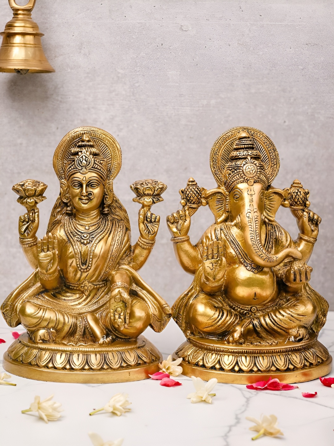 

The Advitya Ganesh Laxmi On Lotus Brass Idol, Gold