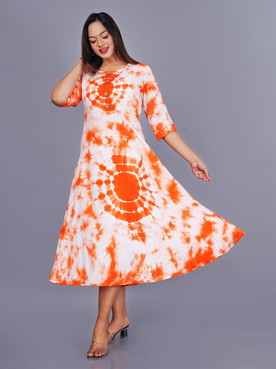 

KALINI Tie and Dyed A-Line Midi Dress, Orange