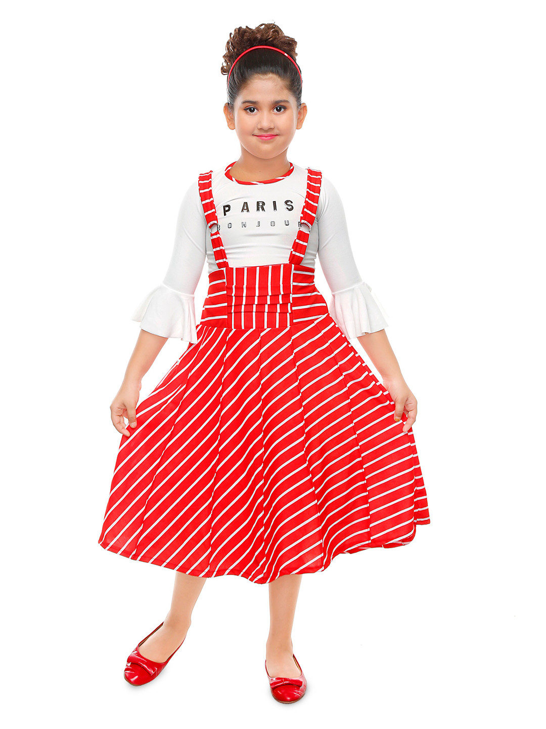 

BAESD Girls Striped Pinafore Dress, Red